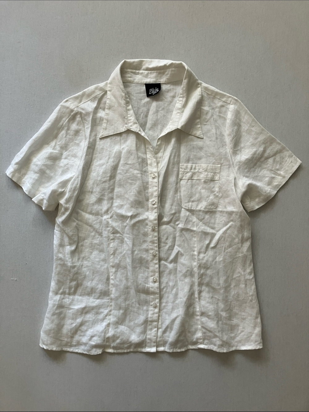 Blu’s Cream Short-Sleeve Linen Button-Down Shirt